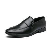 LMUIPMAA Zapato Casual de Cuero Formal para Hombre, mocasín Tipo Moc Toe, fácil de Poner, para Bodas,Negro,44 EU