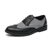 LMUIPMAA Zapatos Brogue de Patchwork de Dos Tonos para Hombre Zapatos de Vestir de Cuero de caña Redonda con Cordones de caña Baja Zapatos Derby Formales de Negocios,Negro,42 EU