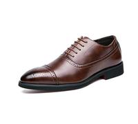 LMUIPMAA Zapatos Brogues Hombre Zapatos Negocios Oxford con Cordones Zapatos Vestir Boda Zapatos Cuero Formales,Marrón,47 EU