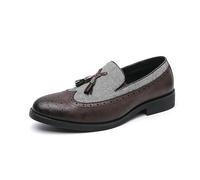 LMUIPMAA Zapatos Casuales para Hombres Tipo mocasín con borlas, parcheados, Bicolor, de fácil calce, para Bodas y Vestir,Marrón,44 EU