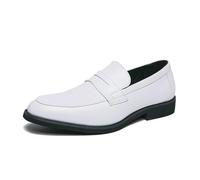 LMUIPMAA Zapatos de Conducir Oxford sin Cordones de Cuero para Hombre Vestido Mocasines Suaves, cómodos y Ligeros,Blanca,41 EU