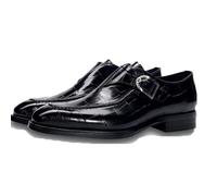 LMUIPMAA Zapatos de Monje para Hombre, Mocasines con Hebilla y Correa única Monk Zapatos de Vestir Formales de Tacón de Bajo,Negro,43 EU