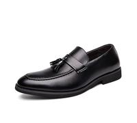 LMUIPMAA Zapatos de Vestir con Borlas para Hombre, Mocasines Sin Cordones, Formales, de Negocios y Casual, Zapatos de Conducción de Cuero,Negro,46 EU
