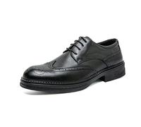 LMUIPMAA Zapatos de Vestir con Cordones para Hombre Zapatos Oxford Casuales de Cuero con Punta de ala Comodidad Zapatos Brogue Formales para Bodas de Negocios,Negro,42 EU
