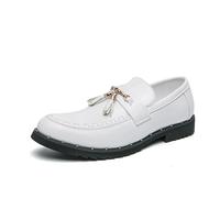 LMUIPMAA Zapatos De Vestir De Hombre De Charol con Borla, Mocasines Planos Sin Cordones para Negocios, Conducción Y Oficina,Blanca,46 EU