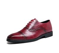 LMUIPMAA Zapatos De Vestir Formales Oxford Y Derby para Hombre Zapatos De Cuero con Cordones Y Detalles De Brogue,Rojo,45 EU