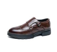 LMUIPMAA Zapatos de Vestir Formales para Hombres con Tirantes de Hebilla Doble Brogue Oxfords Zapatos Mocasines Bajos con Punta de ala,Marrón,45 EU