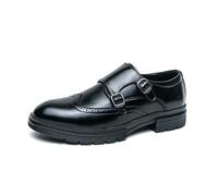 LMUIPMAA Zapatos de Vestir Formales para Hombres con Tirantes de Hebilla Doble Brogue Oxfords Zapatos Mocasines Bajos con Punta de ala,Negro,45 EU