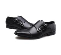 LMUIPMAA Zapatos de Vestir Hombres Oxford Traje Derby Zapatos con Hebilla Zapatos de Negocios de Cuero Sintético para Boda,Negro,41 EU