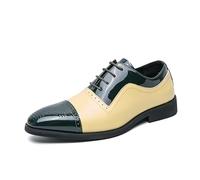 LMUIPMAA Zapatos de Vestir Oxford para Hombre, con Puntas aladas, Cordones, Patchwork, Zapatos Brogue de Esmoquin para Promoción, Boda o Uniforme,Amarillo,43 EU