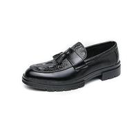 LMUIPMAA Zapatos De Vestir para Hombres con Borlas, Punta Redonda Tacón Bajo En Bloque Mocassins para Oficina Y Uso Casual,Negro,38 EU