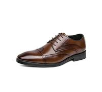 LMUIPMAA Zapatos de Vestir para Hombres Zapatos de Cuero Cordones Corte bajo Zapatos Brogue Formales Zapatos de Oxford para Fiesta,Marrón,46 EU