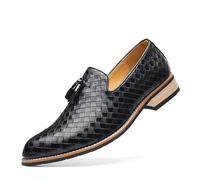 LMUIPMAA Zapatos de Vestir para Novia sin Cordones para Hombres Mocasines de Cuero con borlas Zapatos de Esmoquin,Negro,46 EU