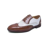 LMUIPMAA Zapatos de Vestir Punta de ala para Hombre, Estilo clásico Brogue Oxford Zapatos de Boda con Cordones Zapatos de Formales de Cuero de Microfibra,Marrón,41 EU