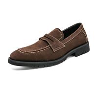 LMUIPMAA Zapatos De Vestir Tipo De Gamuza Hombre Slip-On Mocasín para Esmoquin, Fiesta, Baile De Graduación Y Boda,Marrón,43 EU
