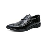 LMUIPMAA Zapatos Formales De Cuero con Punta Puntiaguda para Hombre Correa Monbilla Simple Zapatos De Vestir para Fiestas De Bodas De Negocios Mocasín Sin Cordones,Negro,38 EU