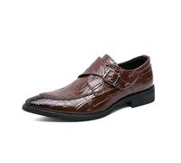 LMUIPMAA Zapatos Formales De Cuero con Punta Puntiaguda para Hombre Correa Monbilla Simple Zapatos De Vestir para Fiestas De Bodas De Negocios Mocasín Sin Cordones,Marrón,41 EU