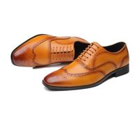 LMUIPMAA Zapatos Formales de Cuero para Hombre, Zapatos de Vestir Oxford Derby Brogue para Hombre,Amarillo,45 EU
