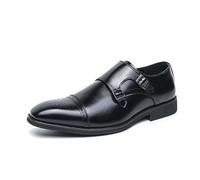 LMUIPMAA Zapatos Formales para Hombre Zapatos Monje con Doble Hebilla Cuero de Microfibra Zapatos de Brogue Vestido Informal de Boda Mocasines,Negro,45 EU