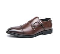 LMUIPMAA Zapatos Formales para Hombre Zapatos Monje con Doble Hebilla Cuero de Microfibra Zapatos de Brogue Vestido Informal de Boda Mocasines,Marrón,43 EU