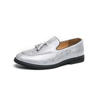 LMUIPMAA Zapatos Mocasines Negros de Charol para Hombre con Borlas, Sin Cordones, para Negocios, Casual, Fiesta, Boda, Promoción y Formal,Blanca,40 EU