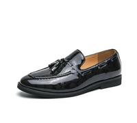LMUIPMAA Zapatos Mocasines Negros de Charol para Hombre con Borlas, Sin Cordones, para Negocios, Casual, Fiesta, Boda, Promoción y Formal,Negro,40 EU