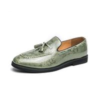 LMUIPMAA Zapatos Mocasines Negros de Charol para Hombre con Borlas, Sin Cordones, para Negocios, Casual, Fiesta, Boda, Promoción y Formal,Verde,38 EU