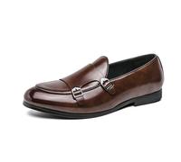 LMUIPMAA Zapatos Monk clásicos para Hombre, Mocasines Formales de Negocios sin Cordones con Doble Hebilla,Marrón,44 EU