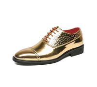 LMUIPMAA Zapatos Oxford De Cuero para Hombre con Cordones, Zapatos De Vestir para Boda Formales De Negocios,Oro,42 EU