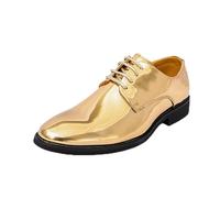 LMUIPMAA Zapatos Oxford De Hombre De Vestir Punta Fina Zapatos De Charol Brillante con Cordones para Fiesta O Eventos,Oro,45 EU