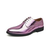 LMUIPMAA Zapatos Oxford De Hombre De Vestir Punta Fina Zapatos De Charol Brillante con Cordones para Fiesta O Eventos,Rosado,43 EU