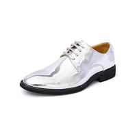 LMUIPMAA Zapatos Oxford De Hombre De Vestir Punta Fina Zapatos De Charol Brillante con Cordones para Fiesta O Eventos,Plata,40 EU