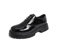 LMUIPMAA Zapatos Oxford De Plataforma De Cuero Vintage para Hombre con Cordones, Punta Redonda Zapatos Formales De Negocios,Black Patent Leather,39 EU
