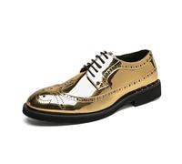 LMUIPMAA Zapatos Oxford De Punta Alada para Hombres Cordones Piel Patentada Brogues Formales para Esmoquin,Oro,46 EU
