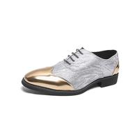 LMUIPMAA Zapatos Oxford De Vestir De Cuero para Hombre con Cordones Zapatos Derby para Bodas Formales, Fiestas, Eventos Formales,Plata,40 EU