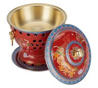 LMUTUNMPA Chinese Style Hot Pot,Beijing Copper,Enamel Old Single Person Hotpot Family Gathering with Saucer Use Warming Pot，Charcoal hotpot