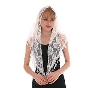 LMVERNA - Bufanda de encaje triangular con borla ligera para mujer - Blanco - Medium