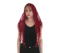 LMVERNA - Bufanda de encaje triangular con borla ligera para mujer - granate - Medium