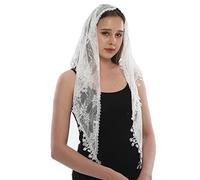 LMVERNA Velo de encaje triangular Mantilla cabeza de iglesia bufanda latina para masas boda damas de honor, blanco2, M