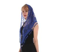 LMVERNA Velo para mujer, triangular, misa, encaje, mantilla, pañuelo, ligero, borlas, a la moda, floral, chales y mantones, (azul)