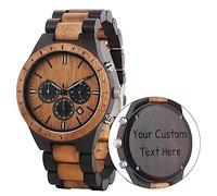 LMWOOD Reloj de Madera Personalizado para Hombre con Banda de Ébano Luna, Nogal, Frase, Fecha, Semana para Marido, Novio - Aniversario