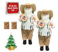 Lmyaicp Figura de Papá Noel Estilo puertorriqueño de 28 cm, decoración navideña de Papá Noel con Sombrero de Paja, Guayabera, Rana coquí, pandereta y Botella, decoración navideña para Mesa (2)