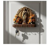 Lmyaicp Llavero de pared de Nuestra Señora de Guadalupe, diseño plano 2D de la Virgen María, arte de pared rústico con 4 ganchos de metal, llavero de madera para entrada, decoración del hogar. (1)