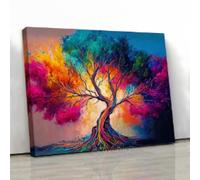 LMYCHENG Árbol de la vida colorido, pintura al óleo abstracta, impresión en lienzo, carteles, imágenes de arte de pared, para sala de estar, decoración del hogar, mural, marco de 80 x 120 cm