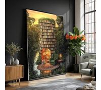 LMYCHENG Biblioteca flotante, lienzo acogedor para leer, arte mural de naturaleza surrealista, decoración para amantes de la lectura, pósteres con resplandor del atardecer (60 x 90 cm/sin marco)