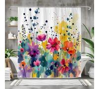 LMYCHENG Cortina de Ducha Floral Acuarela, decoración Moderna para bañera, Tela Impermeable de Secado rápido, no Necesita Forro, con Ganchos (145 x 210 cm / 57 x 83 Pulgadas (Ancho x Alto)).