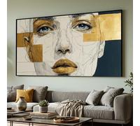 LMYCHENG Cuadro abstracto con retrato en lienzo, póster de ojos azules con detalles dorados, pintura decorativa contemporánea para dormitorio (80x140cm/sin marco).