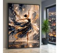 LMYCHENG Cuadro abstracto de bailarina de ballet al óleo sobre lienzo, láminas doradas y azul marino, arte mural de silueta de danza moderna para decoración del hogar (80x120cm/marco interno)