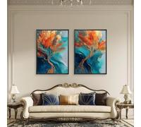 LMYCHENG Cuadro al óleo sobre lienzo con árboles de otoño, arte abstracto de plantas para pared - juego de 2 láminas/pósteres para sala de estar, decoración del hogar (60x80cmx2/marco interno)