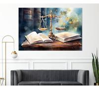 LMYCHENG Cuadro de balanza de justicia de estilo vintage, impresión en lienzo, arte mural de justicia, pósteres de abogados, decoración mural para despacho de abogados (70 x 100 cm/marco interior)